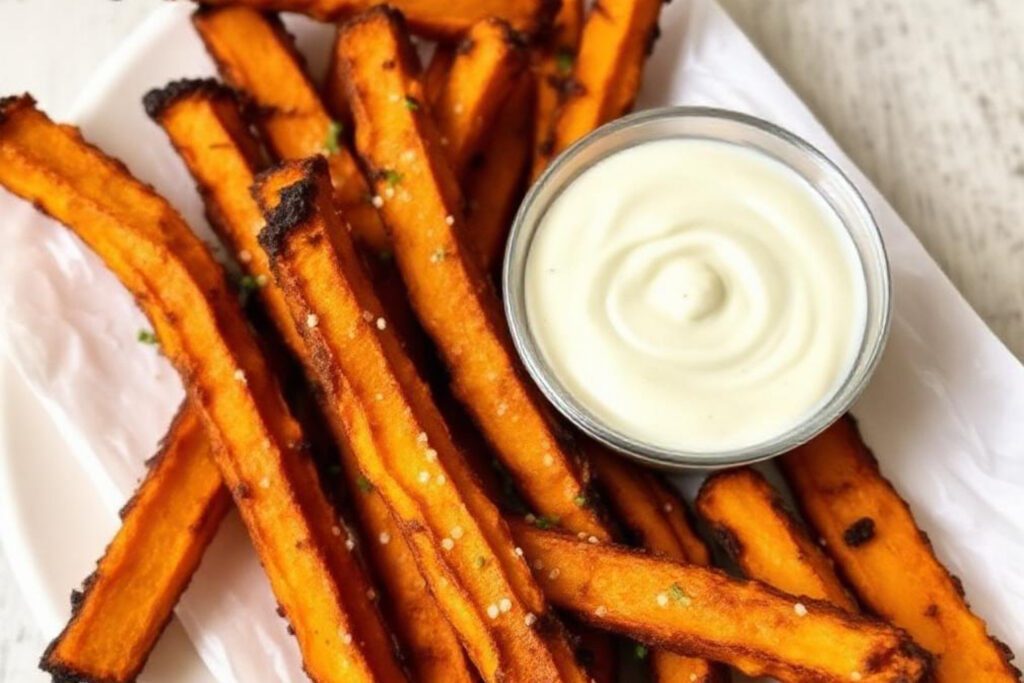 Knusprige Kürbis-Pommes aus dem Ofen mit Dip – gesunde Alternative zu klassischen Pommes für Kinder